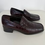 Vintage Nino Cerruti Loafers Womens 6 Croc Embossed Leather Square Toe Oxblood Black Photo 13
