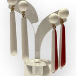 Trifari Vintage  White Red Dangle Clip-On Earrings 2 Pair Gold Tone Photo 0
