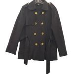 Sandro Sportswear Womens Black Wool Blend Military Style Tie Belted Coat Size L Photo 0