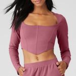Alo Yoga  Mauve Berry Long Sleeve Bustier Crop Top Photo 0