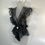 Lily Of France Vintage 80s Black Satin Lace Bodysuit Rosette Detail Photo 1