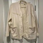 Isaac Mizrahi  Cream Stretch Cotton Eyelet Embroidered Trim Open Cardigan Size XL Photo 0