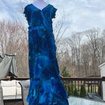 Tropical maxi wrap dress size XL ruffles cap sleeve vacation flowy Blue Photo 12