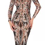 Dress the Population NWT Emmalyn Sequined Midi Dress Rose Gold Multi Size XS Photo 0