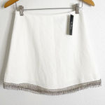 Lulus Sparkle Hour White Rhinestone Fringe Mini Skirt Size Medium Photo 0