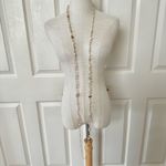 Faux pearl pink crystal gold tone long beaded necklace Photo 7