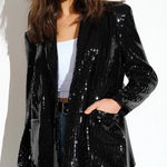 Susana Monaco NWT Black Sequin Blazer Front Snap Size Small Photo 0