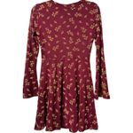 Betsey Johnson  Long Bell Sheer Sleeve Babydoll Mini Dress Burgundy Floral XS Photo 4