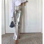ZARA  Boy Fit Jeans‎ Boyfriend Mid Rise Button Fly Silver Metallic Size US 0 Photo 2
