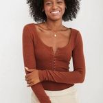Aerie  Burnt Orange Ribbed Long Sleeve Henley Bodysuit Xl Photo 0