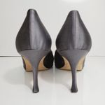 Manolo Blahnik  Gray Satin Almond Toe Beaded Roses Accent 37.5 Dress Shoes Pumps Photo 2