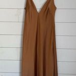 ZARA  New With Tag Women's V-Neck Thin Straps Long Satin Dress Brown Size Medium Photo 7