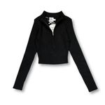 Princess Polly NWT XX Black Ribbed Thumb Hole Cropped Half Zip Pullover Top XS/S Photo 0