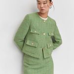 Mango NWT MNG Tweed Mini Skirt Green sz XL Photo 3