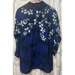 St. John Silk Floral Navy Blue Black Button Front Tunic Top Blouse Shirt Small Photo 3