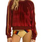Aviator Nation Classic Velvet Relaxed Sweatshirt Red Size S Photo 0