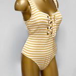 California Waves Women's Yellow Textured Grommet One-Piece Swimsuit Size L Photo 1