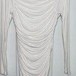 Naked Wardrobe Ruched Long Sleeve Open Back Mini Dress in Cream Photo 0