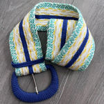 Colorful Knit Belt with Chunky Blue Buckle Photo 0