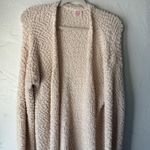 Wanna B Cardigan Sweater Womens Large Beige Open Front Soft Boucle Knit Pockets Photo 1