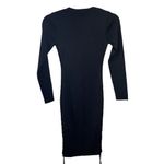 LIONESS Women's Bodycon Dress Midi Ruched Sides Black Long Sleeve Size S Small Photo 1
