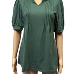 Blooming Jelly B Notched Split Neck Pleated Front Puff Short Sleeve Green Tee Top Shirt Medium Photo 2