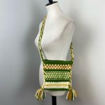Vintage Hand Crafted Yarn Crochet Striped Boho Shoulder Bag Braided Strap Green Photo 6