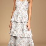 Lulus  Cascading Crush Pale Blue Floral Tiered Bustier Midi Dress Photo 0