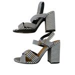 Qupid  Striped Heel Sandals Womens Size 8 Block 4.5" Ankle Strap Summer Shoe Photo 1