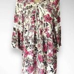 Entro  Long Sleeve Pink Beige Gray Floral Baby Doll Dress Medium | NWT Photo 0