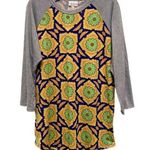 LuLaRoe  Women’s Medium Henley Randy Gray Green Flowers 3/4 Sleeve Top Pullover Photo 0