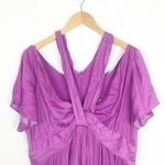 Anthropologie NWT  Deep V-Neck Vibrant Mini Dress Size 14 Purple Satin Flowy Photo 3