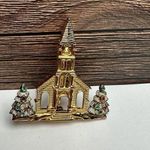 Darlene Church With Rhinestone Christmas Trees Brooch Pin Two Tone Gold Photo 5