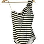 Michael Kors MICHAEL Olive Green Stripe One Shoulder One Piece Swimsuit 10 Photo 0