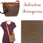 Salvatore Ferragamo  taupe and brown 1990’s Vintage crossbody w thick strap EUC Photo 1