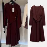ZARA NWT burgundy maroon contrasting long sleeve knit midi dress Photo 1