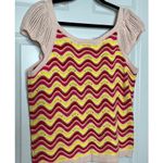 Kaily K NEW Crochet Cap Sleeve Sweater Yellow Pink Chevron Pattern XL Photo 1