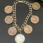 Head Vintage Penny 5 Cent Indian  Buffalo & Nickel 1 Cent Coin 7” Charm Bracelet Photo 0