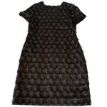 Banana Republic  Black T Shirt Dot‎ Dress Fringed Hem Sleeveless Sheath Sz 10 Photo 7