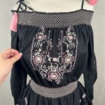 Love Shack Fancy  Black Pink Smocked Embroidered Dress Photo 4