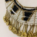 Egyptian Inspired Necklace Coins Seed Beads White Black Gold Photo 2
