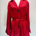Chico's Chico’s Red Textured 100% Silk Lightweight Belted Waist Trench Coat Size 1/M Photo 1