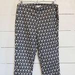 H&M High Waisted Ankle Crop Pants Side Zip Abstract Print Grey Stretch SZ 10 Black Photo 7