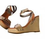 Ralph Lauren  Beige and Orange Wedge Sandals Buckle Straps 7 Photo 1