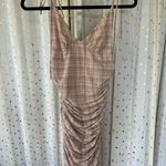 Aritzia Wilfred Winona Plaid Mesh Ruched Bodycon Tie Shoulder Straps Mini Dress Photo 6