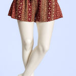 Boho Ruffle Hem Tassel Shorts – Burgundy Multi Print Red Size M Photo 0