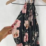 Roe + May Floral Print Crepe Halter‎ Tie Neck Wide Leg Jumpsuit Gray Photo 4