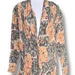 Vintage 90s Rayon Floral Blouse Jacket Neutral Autumn Button Front Long Sleeve Green Size 4 Photo 0