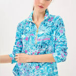 Lilly Pulitzer  North Carolina UPF 50+ Skipper Popover pullover blue pink 1/4 zip Photo 0
