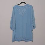 Soft Surroundings  Womens Tunic Dress Ice Blue Floral V Neck Metallic Eyelets L Photo 5